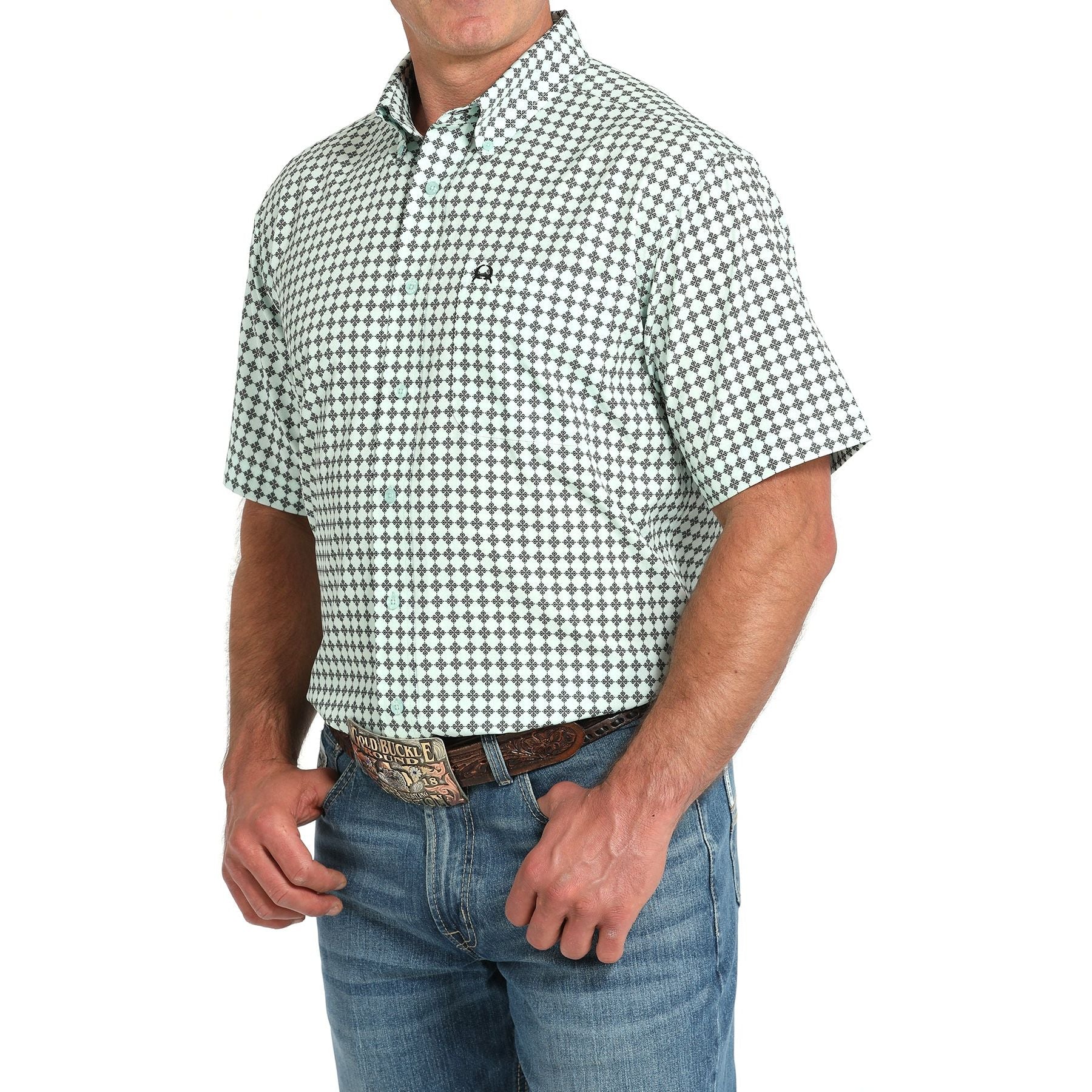 Men's Cinch Light Blue Short Sleeve Arenflex Button-Down Western Shirt MTW1704159-LTB - Crazy House Western Wear