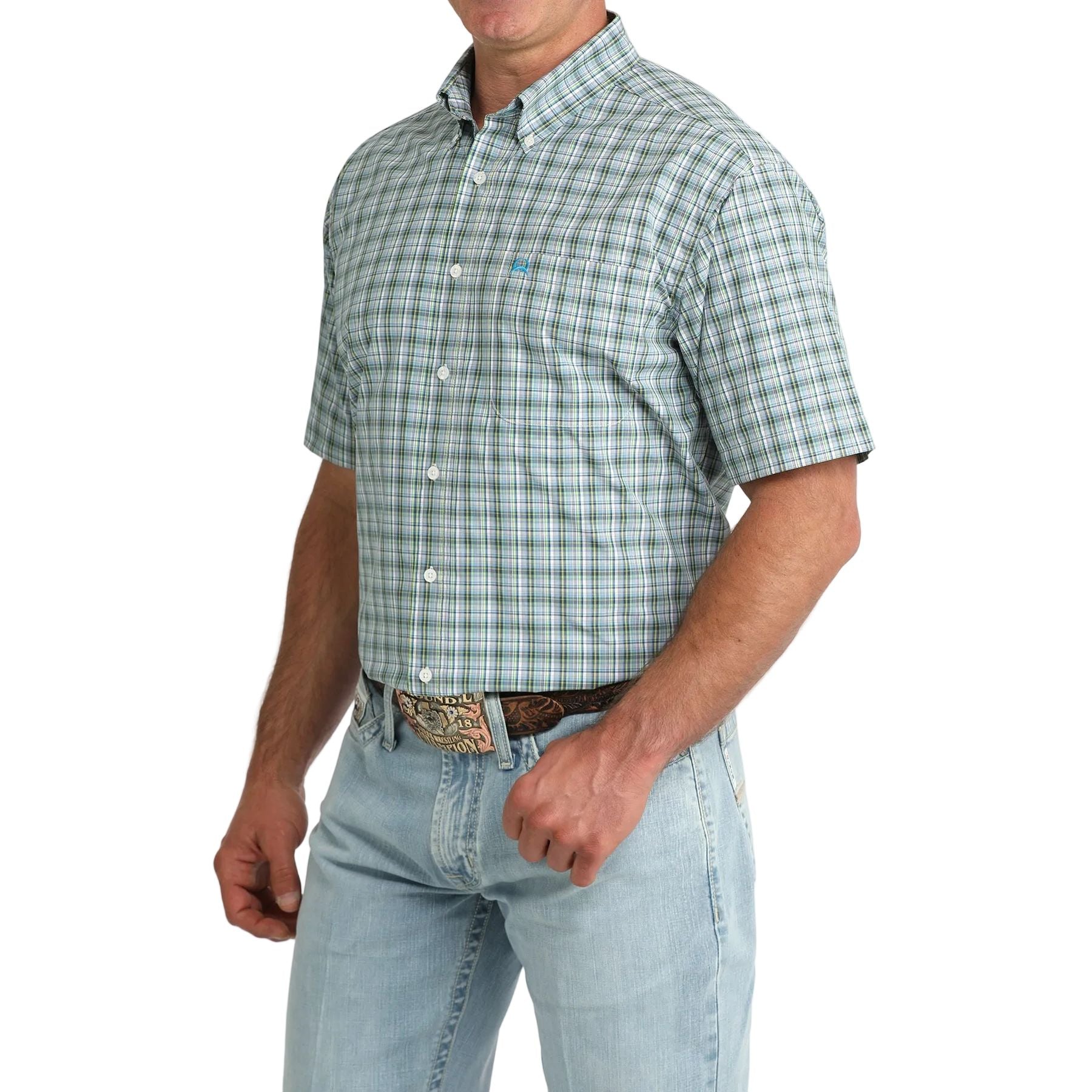 Men's Cinch Short Sleeve Arenaflex Plaid Button Down Shirt MTW1704169