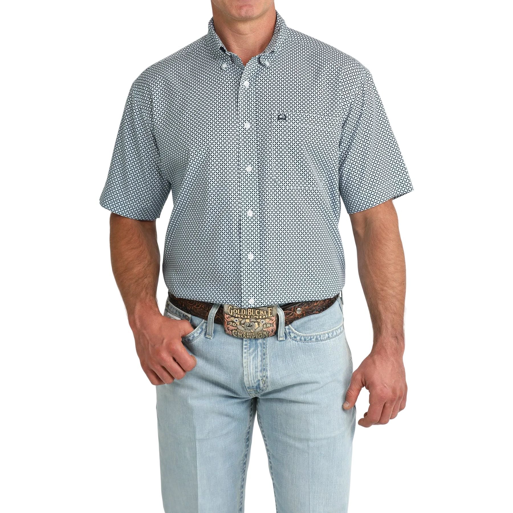 Men's Cinch Short Sleeve Arenaflex Printed Button Down Shirt MTW1704171