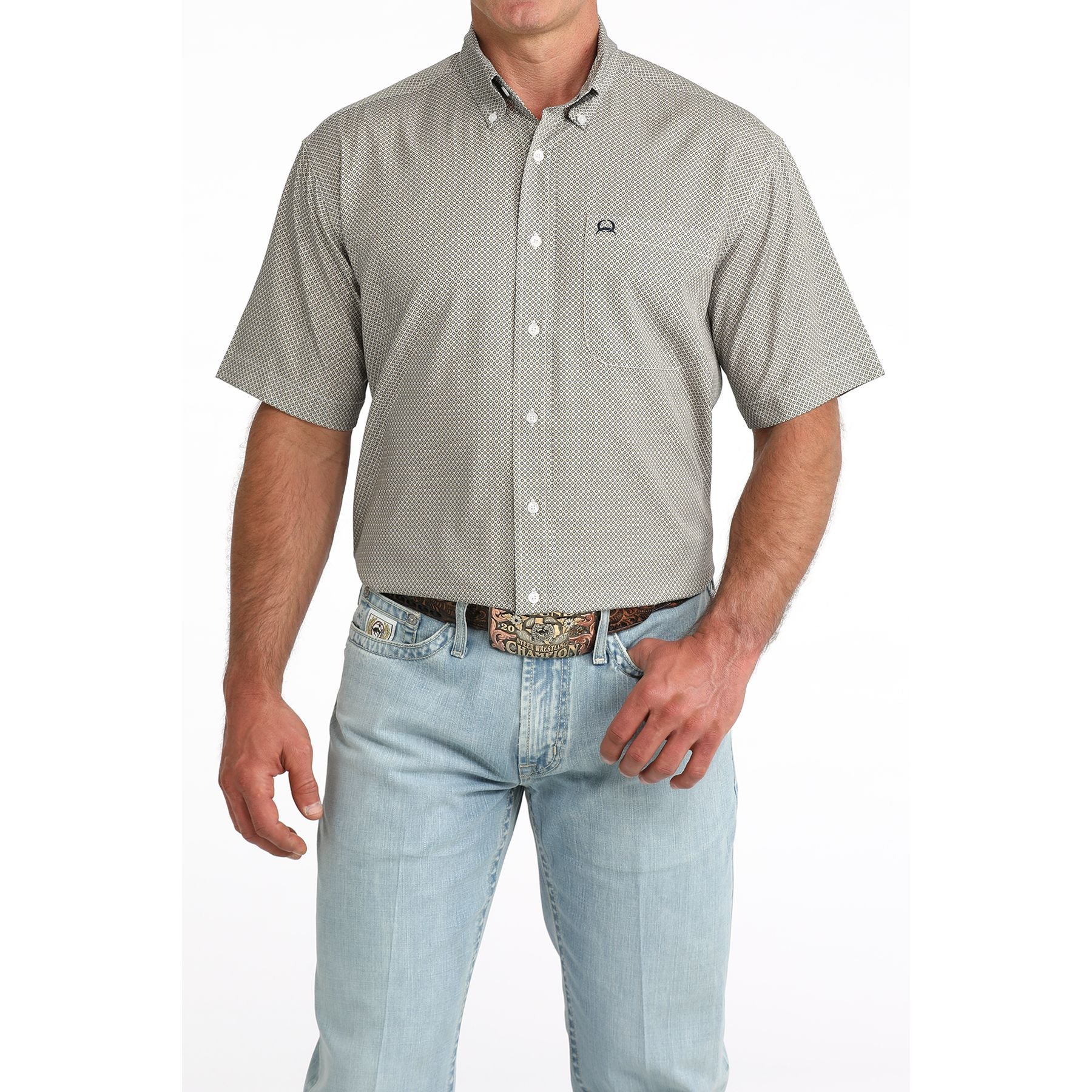 Men's Cinch Short Sleeve White Arenaflex Button Down Shirt MTW1704174