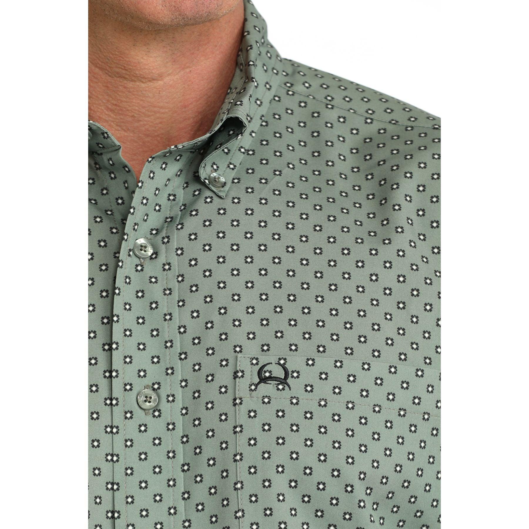 Men's Cinch Olive Geo Printed Arenaflex Short Sleeve Button Up MTW1704176