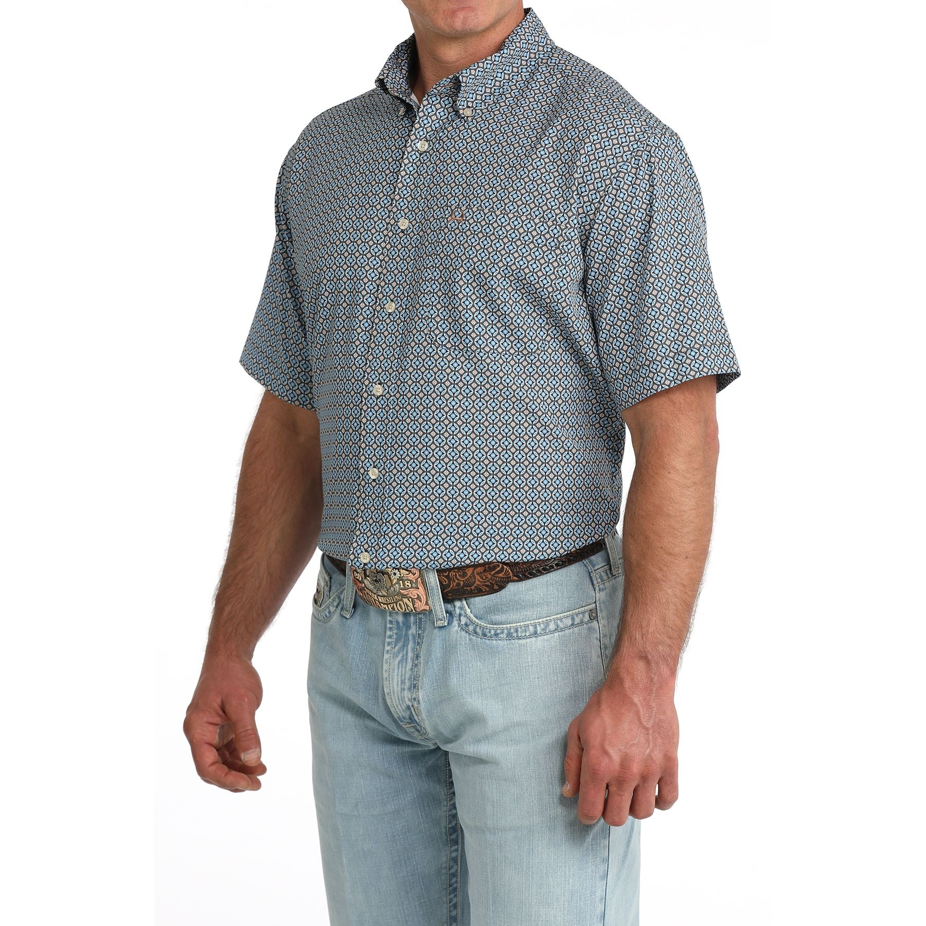 Men's Cinch Short Sleeve Arenaflex Geo Printed Button Up MTW1704177