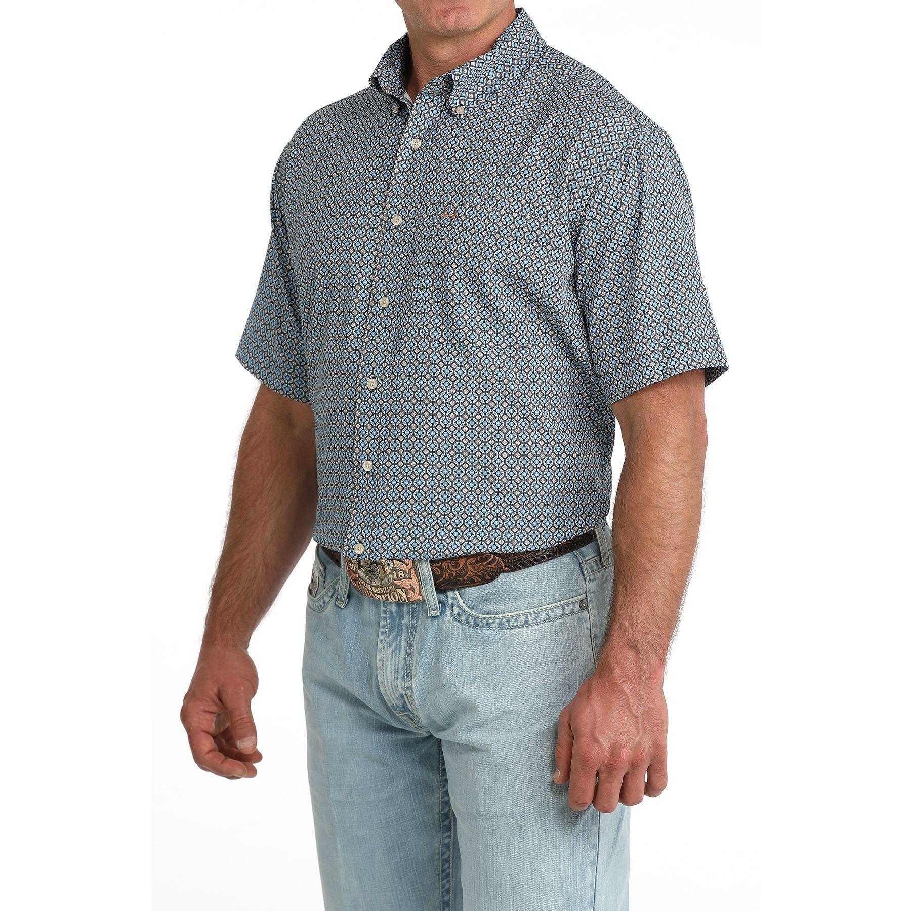 Men's Cinch Short Sleeve Arenaflex Geo Printed Button Up MTW1704177