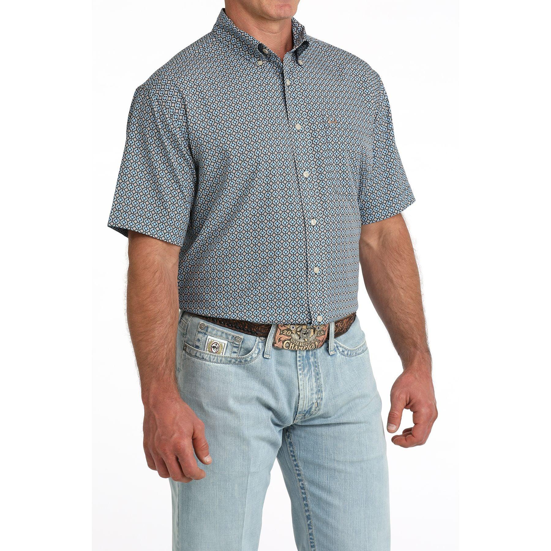 Men's Cinch Short Sleeve Arenaflex Geo Printed Button Up MTW1704177