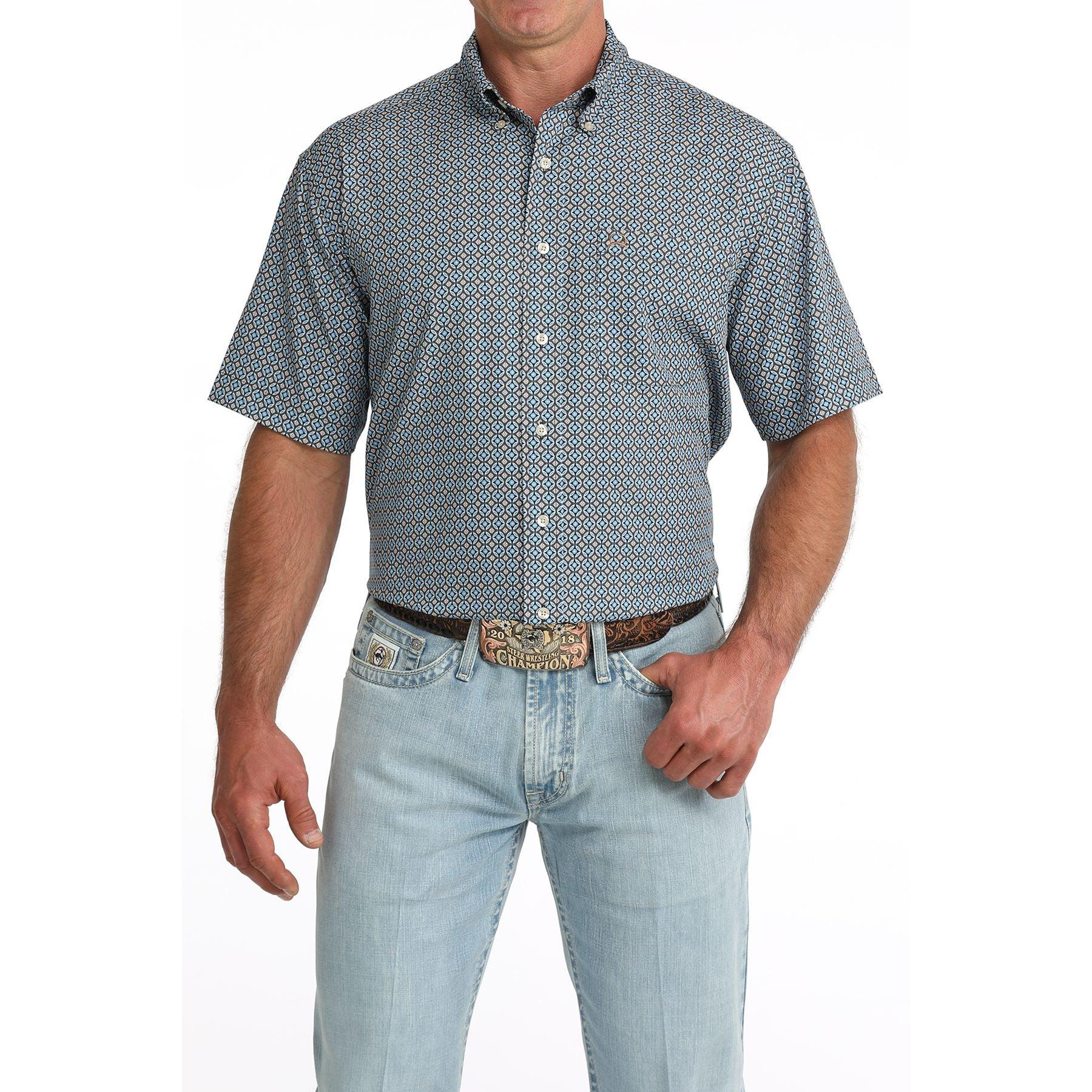Men's Cinch Short Sleeve Arenaflex Geo Printed Button Up MTW1704177