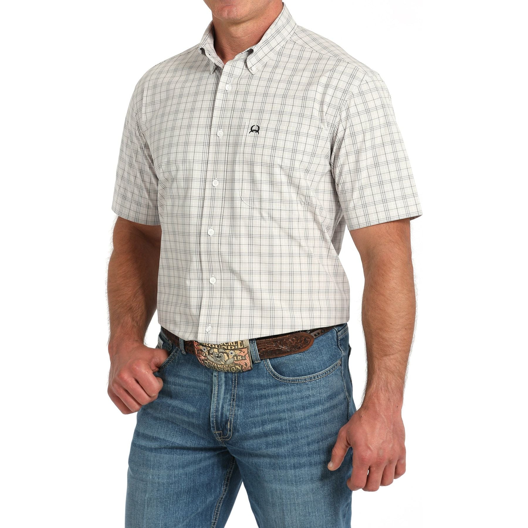 Men's Cinch Short Sleeve Plaid Button Up Western Shirt MTW1725002 - Crazy House Western Wear