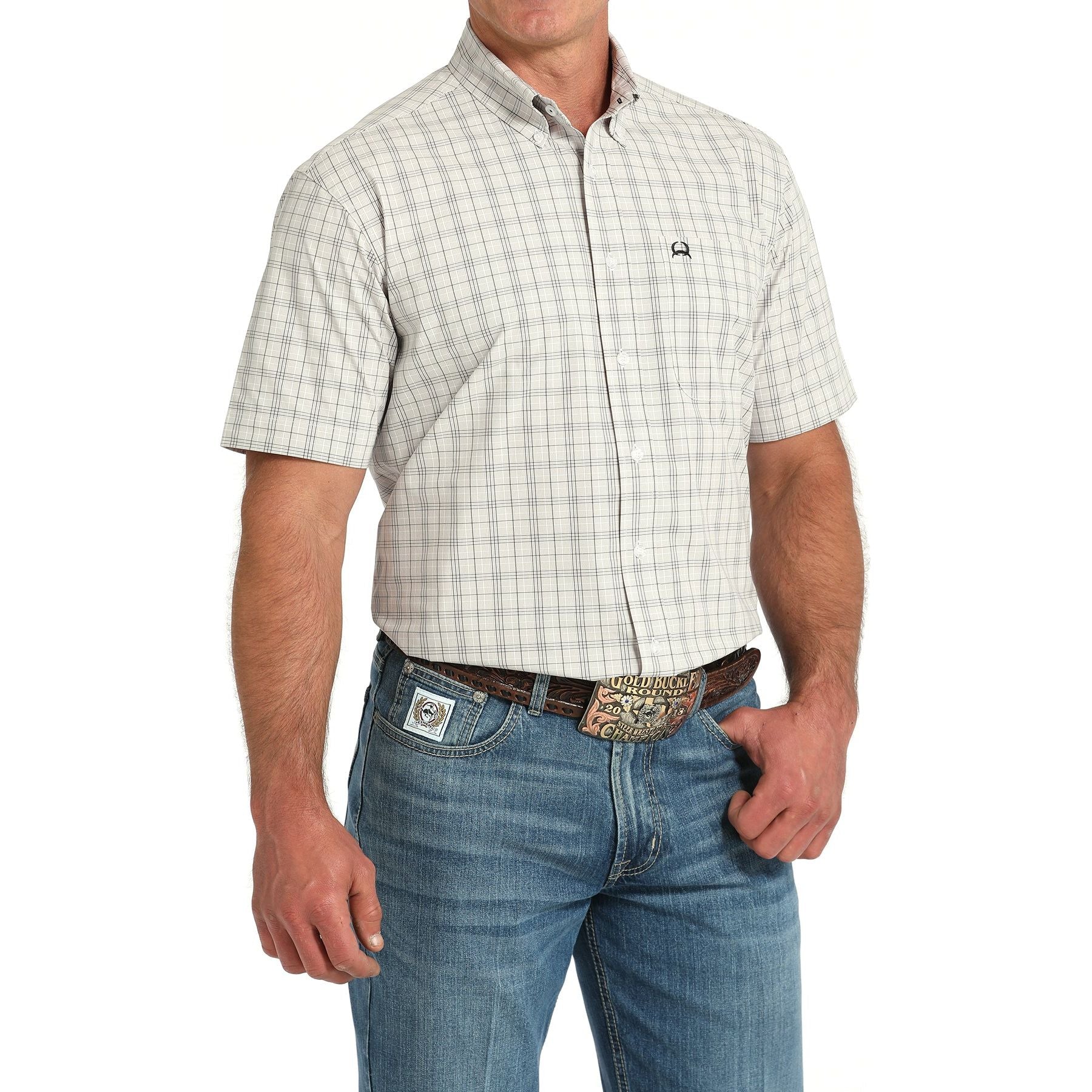 Men's Cinch Short Sleeve Plaid Button Up Western Shirt MTW1725002 - Crazy House Western Wear