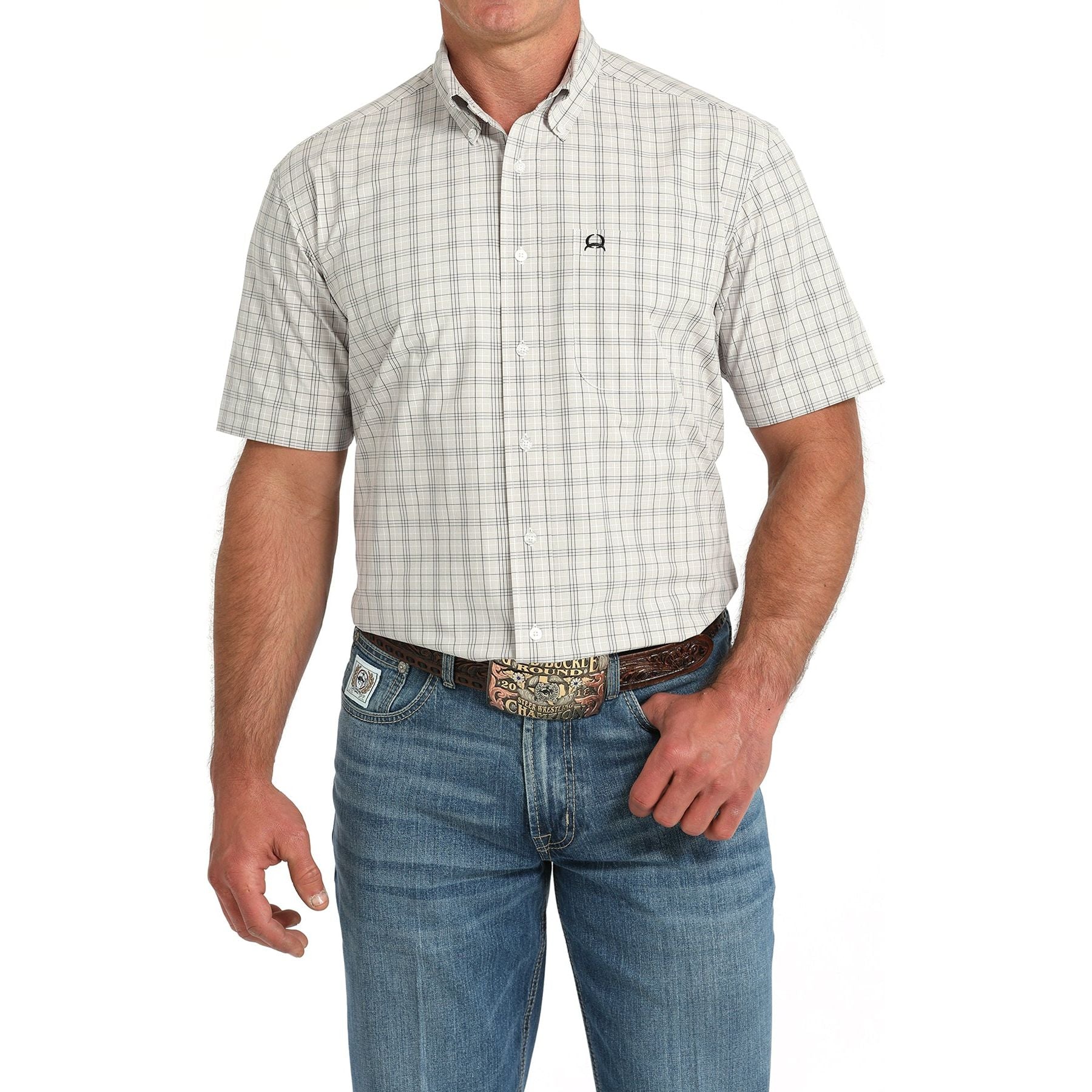 Men's Cinch Short Sleeve Plaid Button Up Western Shirt MTW1725002 - Crazy House Western Wear