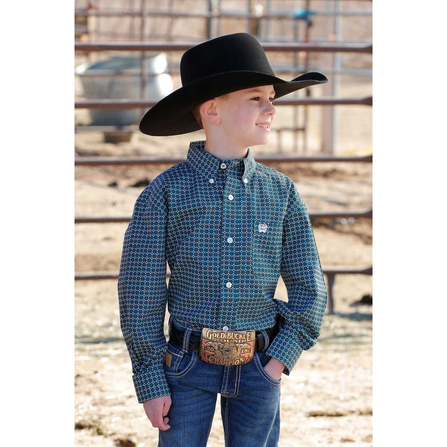 Boy's Cinch Geometric Print Button-Down Western Shirt MTW7060367