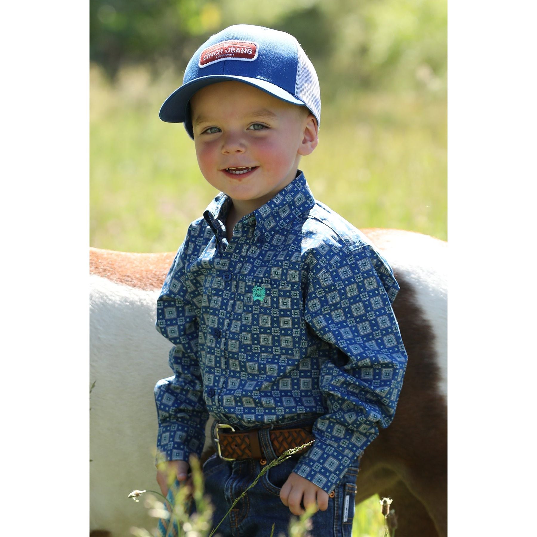 Boy's Cinch Royal Blue Geo Print Western Shirt MTW7062385 - Crazy House Western Wear