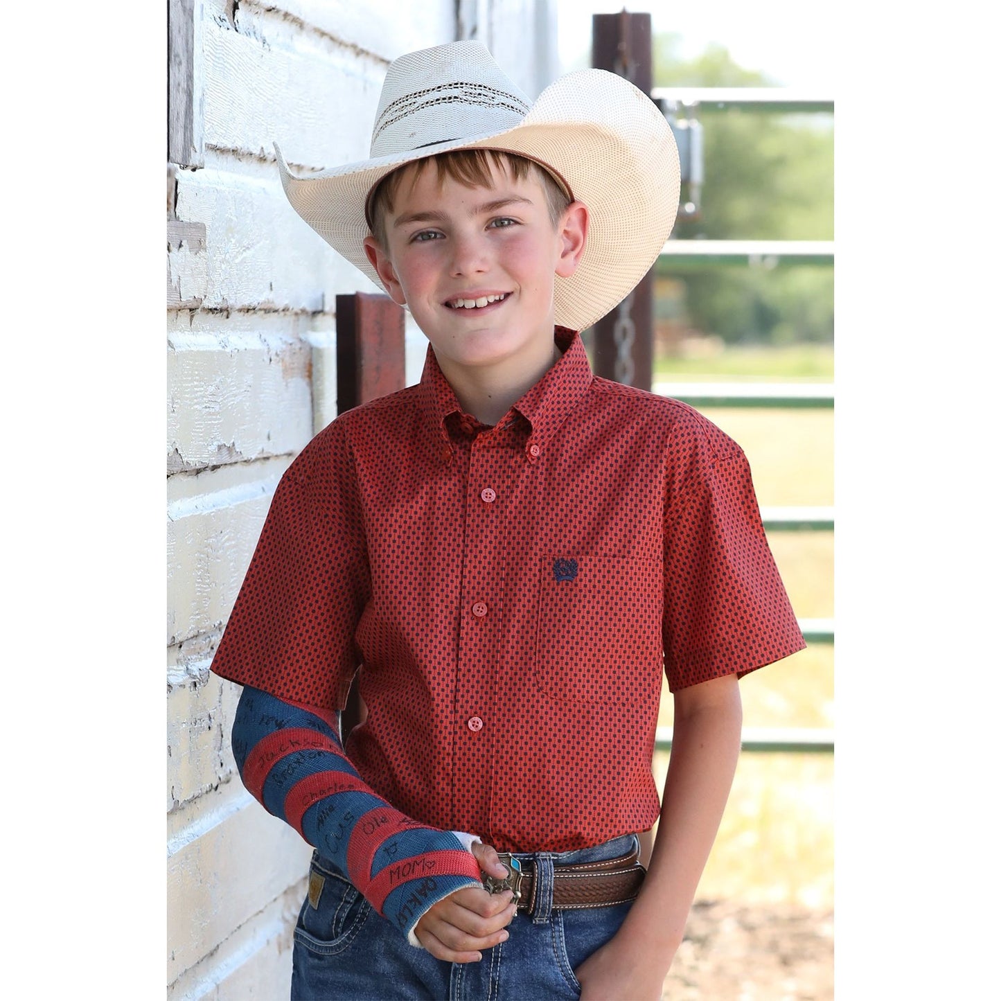 Boy's Cinch Classic Button Down Red and Blue Print Shirt MTW7140036