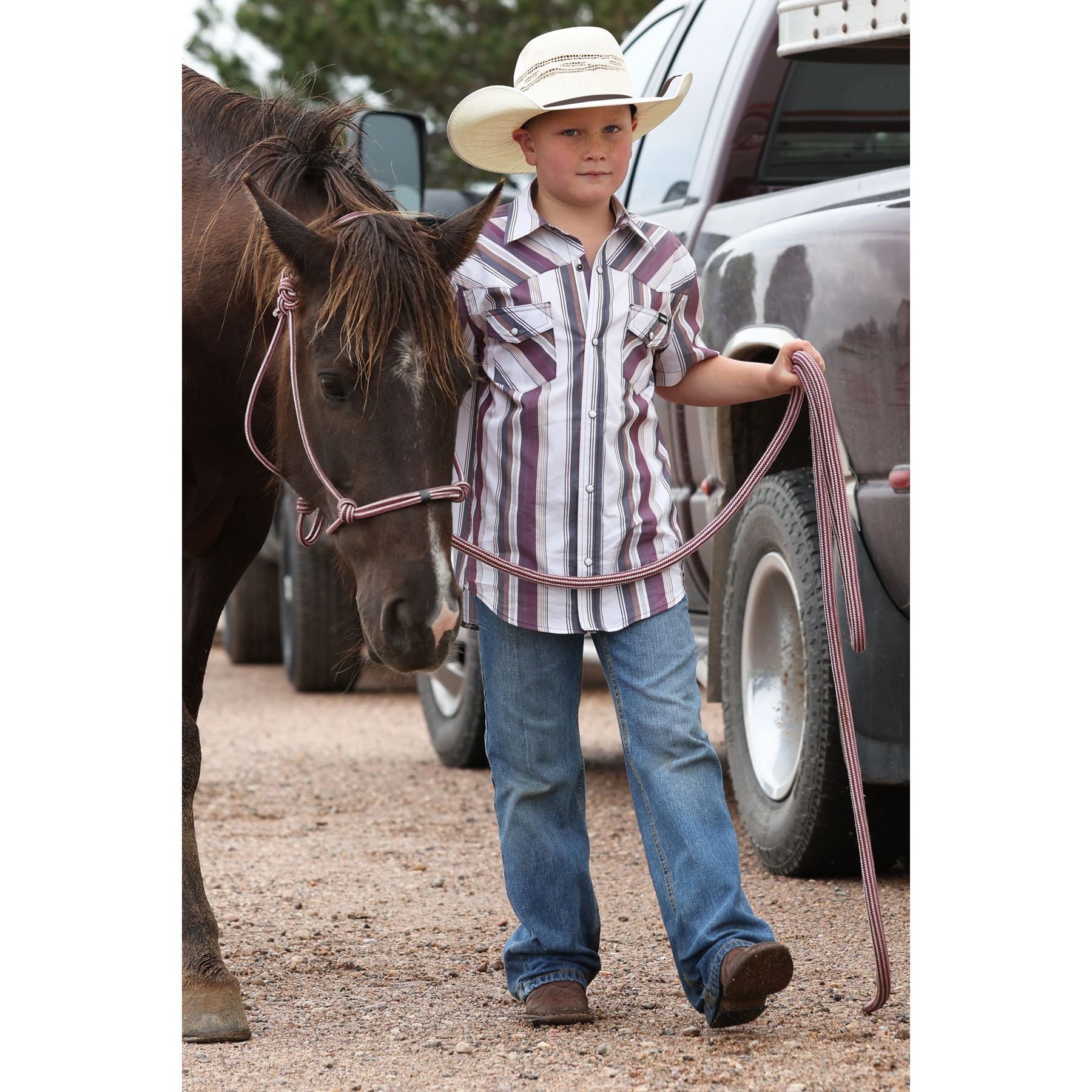 Boy's Cinch Short Sleeve Striped Snap Shirt MTW7171002