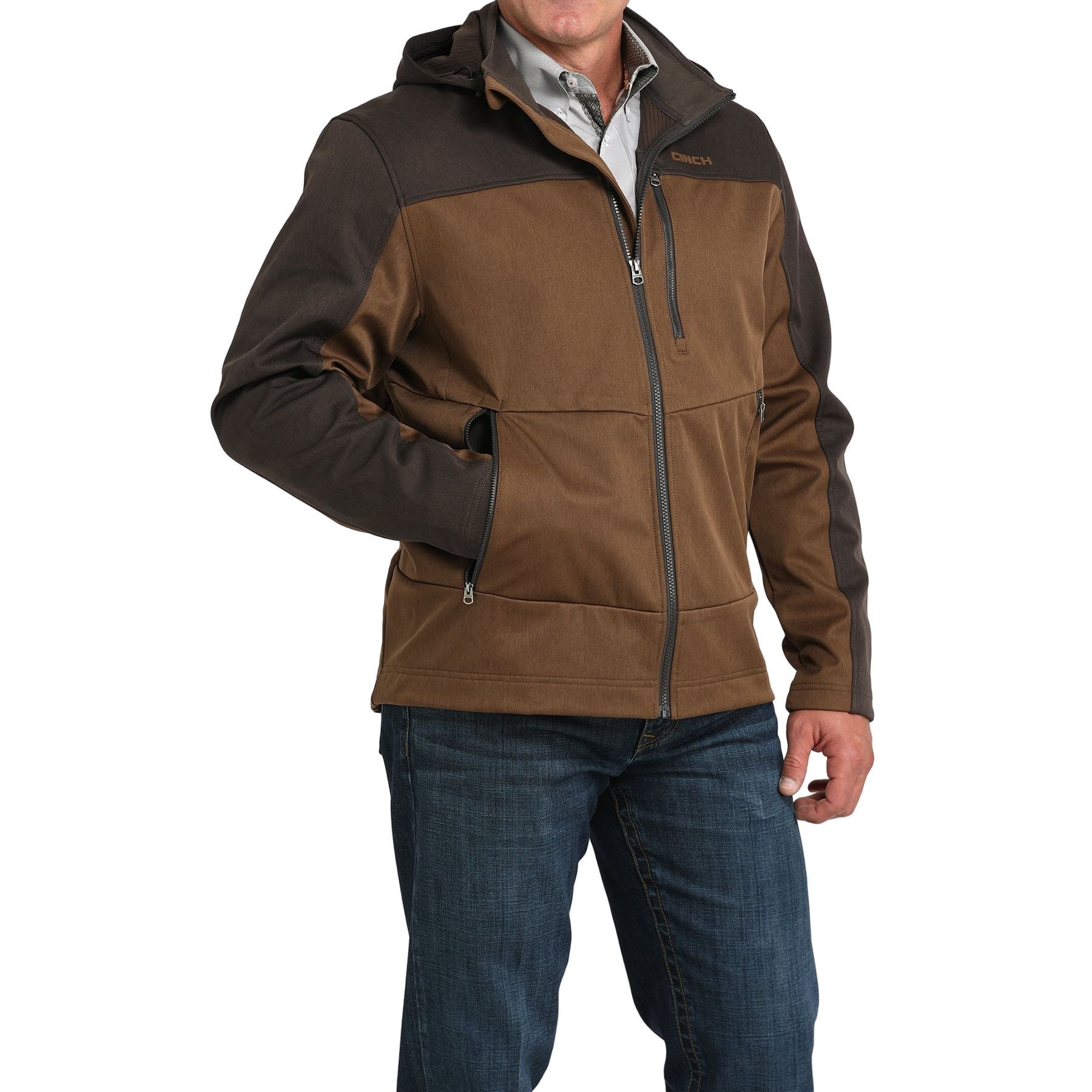 Men's Cinch Brown Hooded Patch Jacket