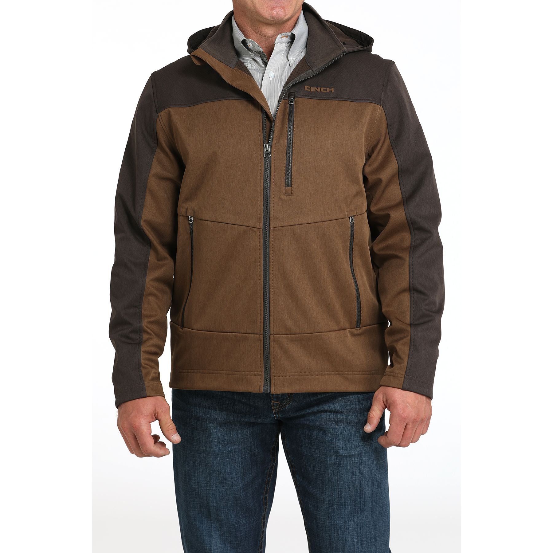 Men's Cinch Brown Hooded Patch Jacket
