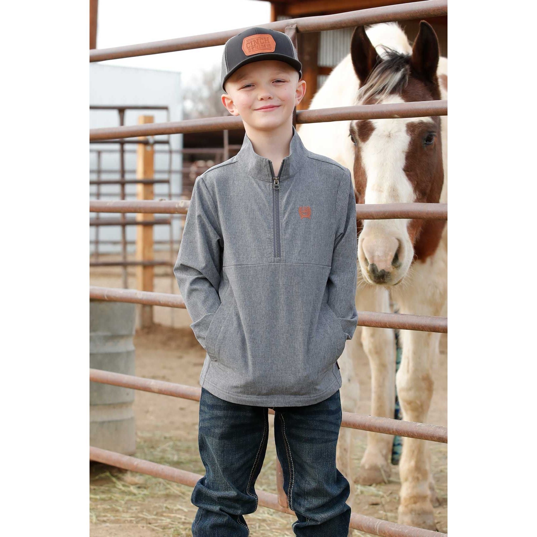 Boy's Cinch Gray Half Zip Windbreaker Pullover MWJ7993001