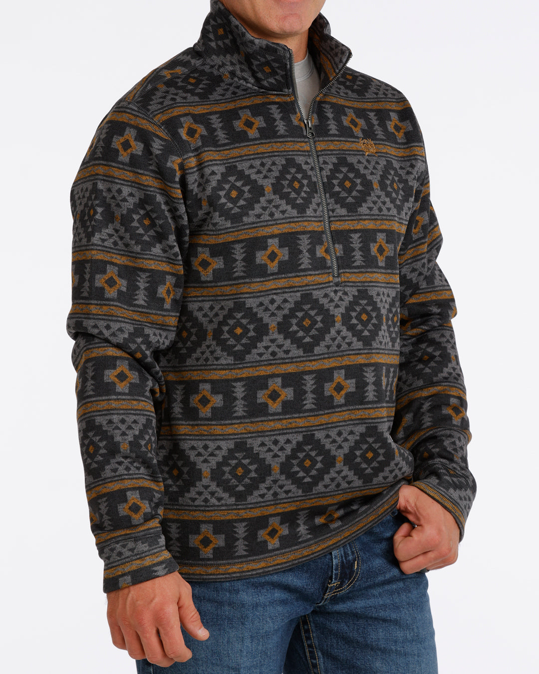 Cinch Men's Gray and Brown Aztec Print 1/2 Zip Pullover Sweater MWK1558006