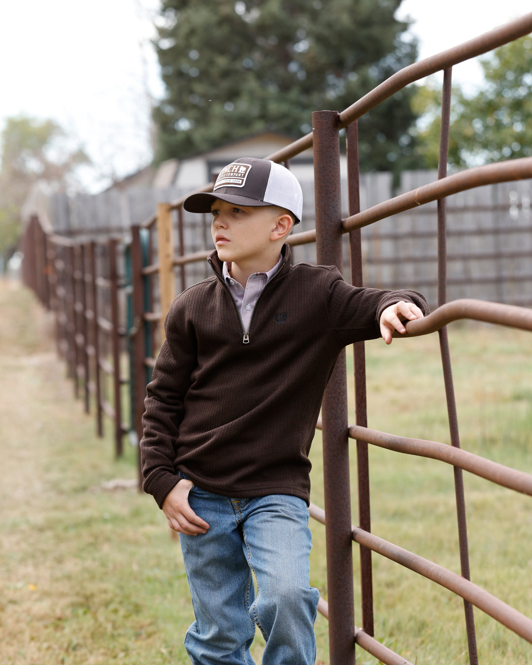 Cinch Boy's Brown Long Sleeve 1/4 Sweatshirt MWK7980004