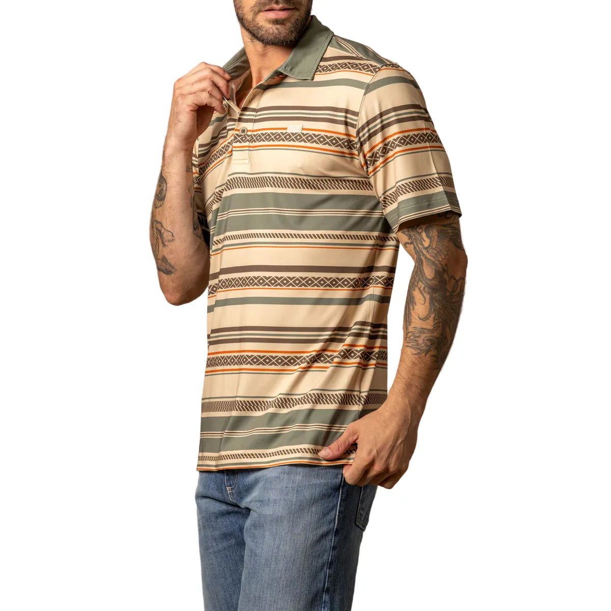 Men's Kimes Ranch Army Green Mackin Striped Polo