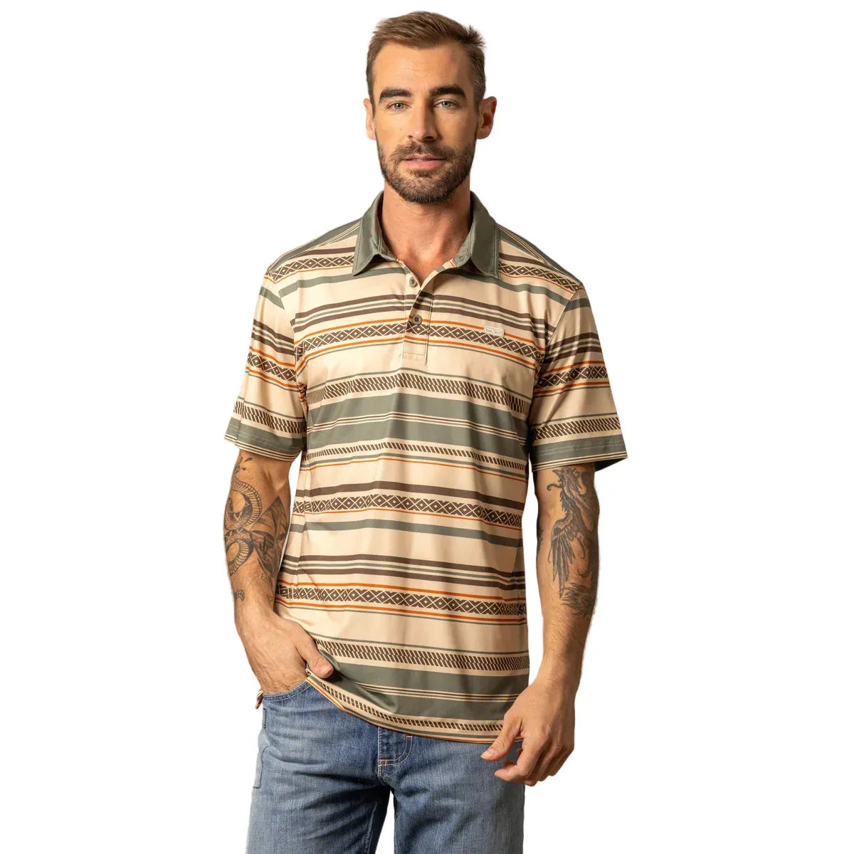 Men's Kimes Ranch Army Green Mackin Striped Polo