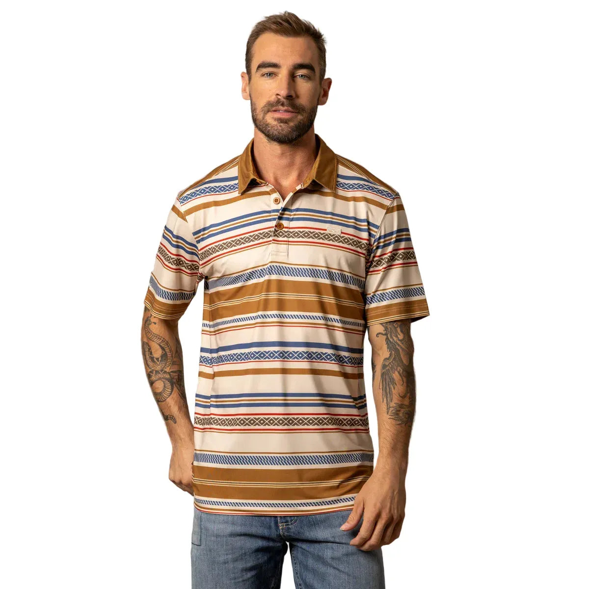 Men's Kimes Ranch Tan Mackin Stripe Polo