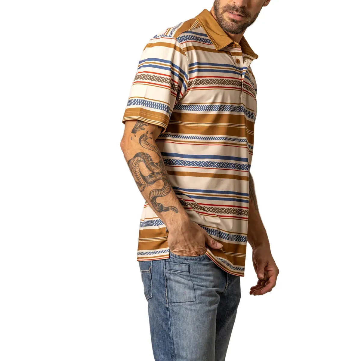 Men's Kimes Ranch Tan Mackin Stripe Polo