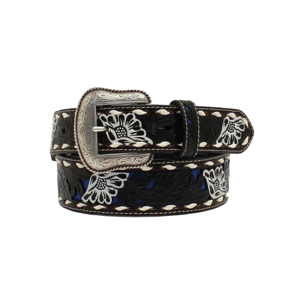 Men's Nocona Inlay Floral Tooled Belt N2413001 - Crazy House Western Wear