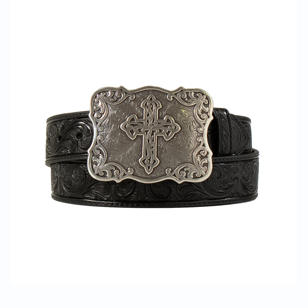 Nocona Women's Black Leather Tooled Belt