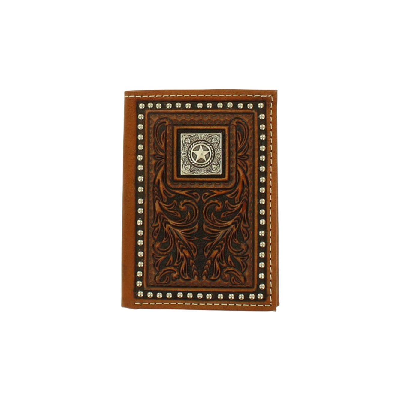 Men's Nocona Trifold Wallet with Leather Tolling and Concho N5410502 - Crazy House Western Wear