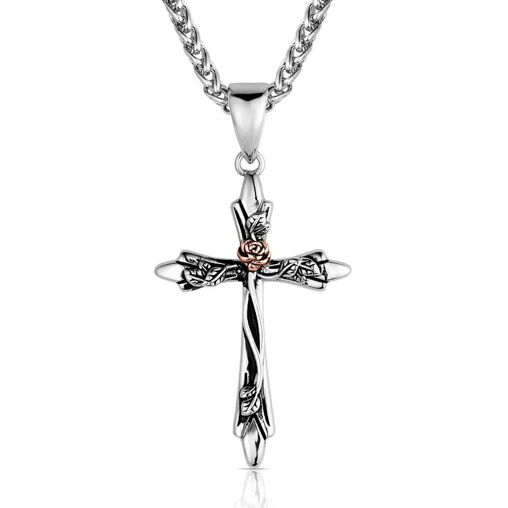 Montana Silversmiths Thorns and Roses Cross Necklace NC6528