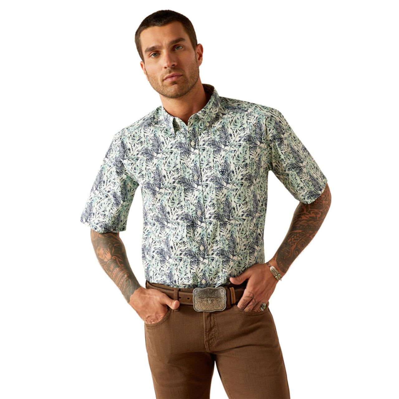 Men's Ariat Mint Cyrus Short Sleeve Button Up Shirt Image 10054820 - Crazy House Western Wear