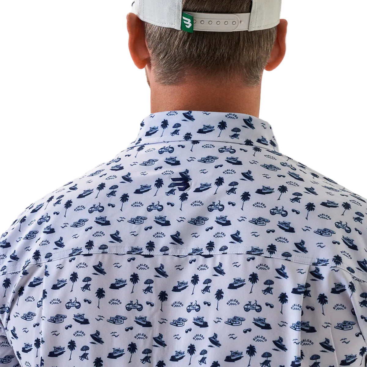Men's Burlebo Cream/Navy On The Water Performance Button Up PBU-OTW-CN