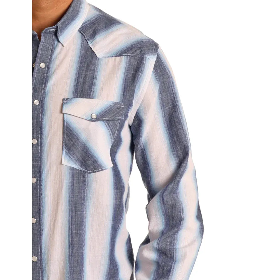 Men's Panhandle Vintage Ombre Striped Long Sleeve Snapped Shirt PMN2S05758 - Crazy House Western Wear