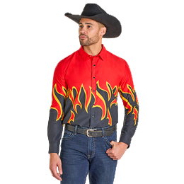 Men's Panhandle Slim Vintage Flame Print Long Sleeve Snap Western Shirt PMN2S07512