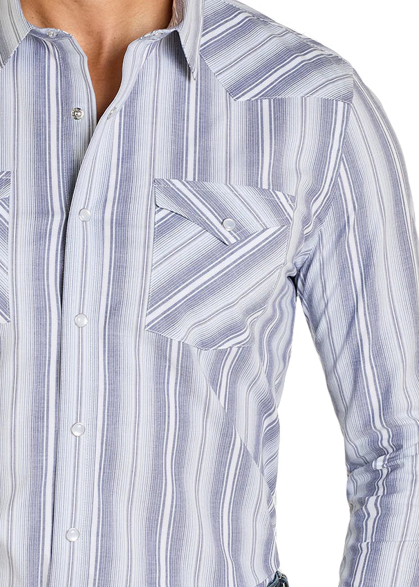 Men's Panhandle Modern Vintage Blue Stripes Long Sleeve Snap Shirt PMN2S07515