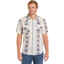 Men's Panhandle Red and Blue Aztec Stripe Short Sleeve Snap Shirt PMN3S06914 - Crazy House Western Wear