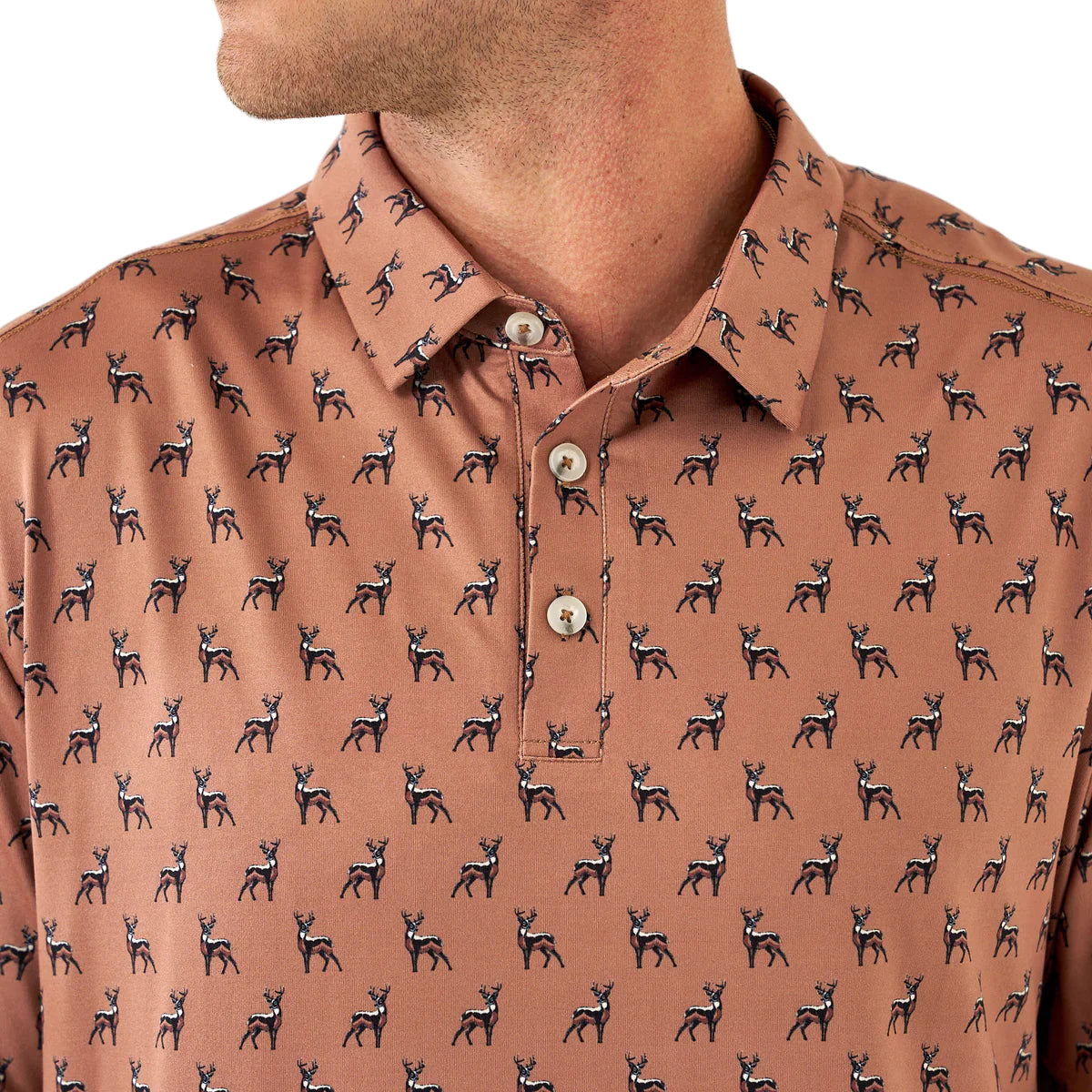 Men's Burlebo Performance Polo Whitetail Deer Brown PP-WTD-B