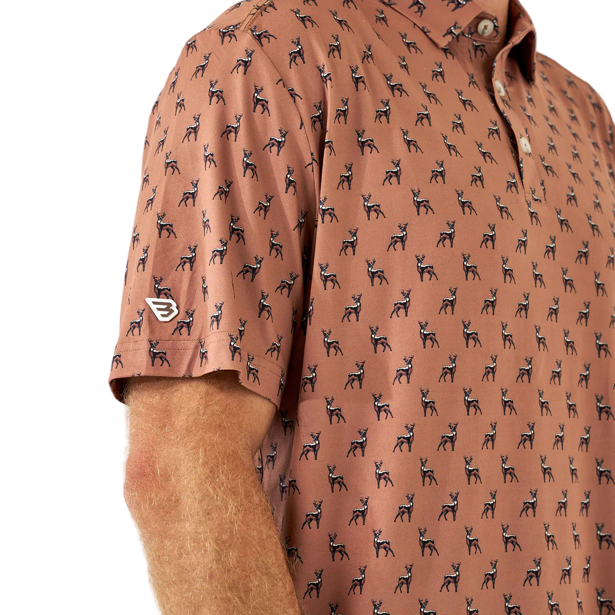 Men's Burlebo Performance Polo Whitetail Deer Brown PP-WTD-B