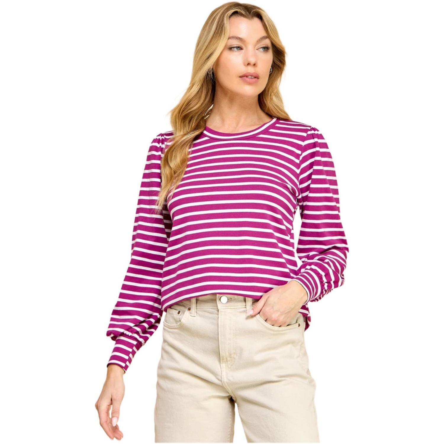 Women's Striped Long Sleeve Blouse - Crazy House Western Wear