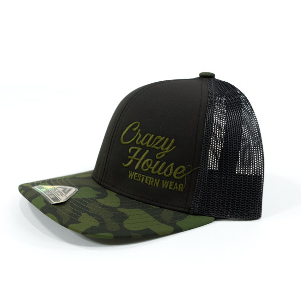 Crazy House Black and Camo Mesh Snapback Cap