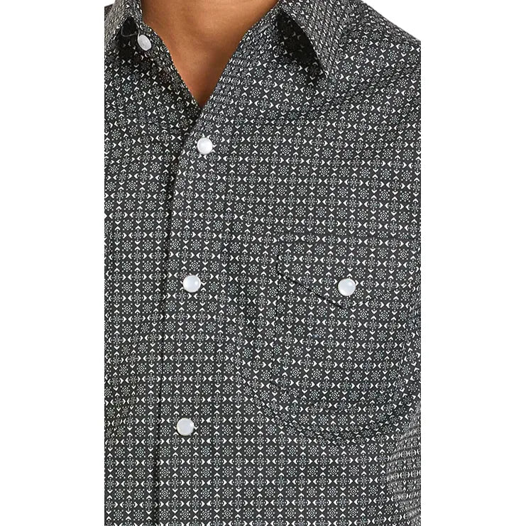 Boy's Black Geo Long Sleeve Snap Shirt RBN2S06924