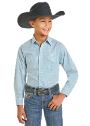 Boy's Panhandle Turquoise Long Sleeve Snap Shirt RBN2S07091
