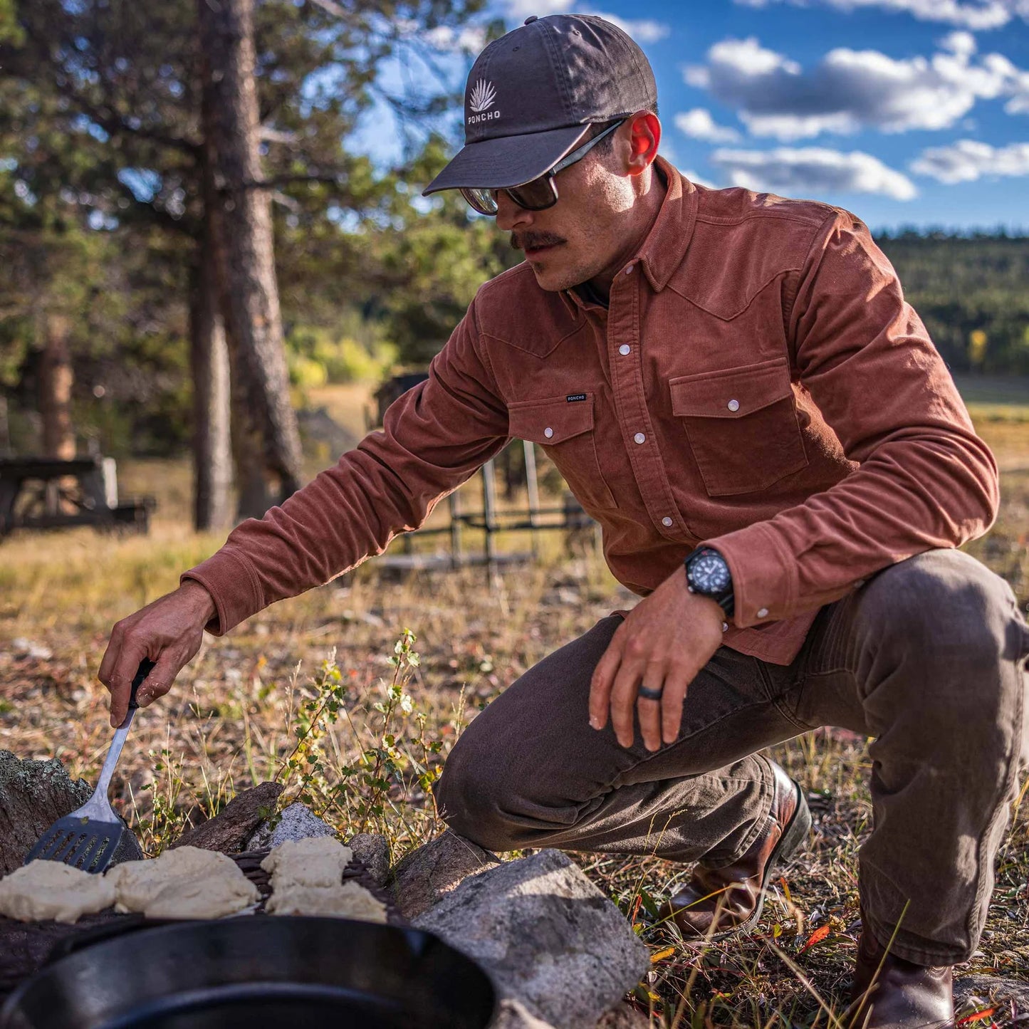 Men's Poncho "The Red Bud" Long Sleeve Snap Shirt