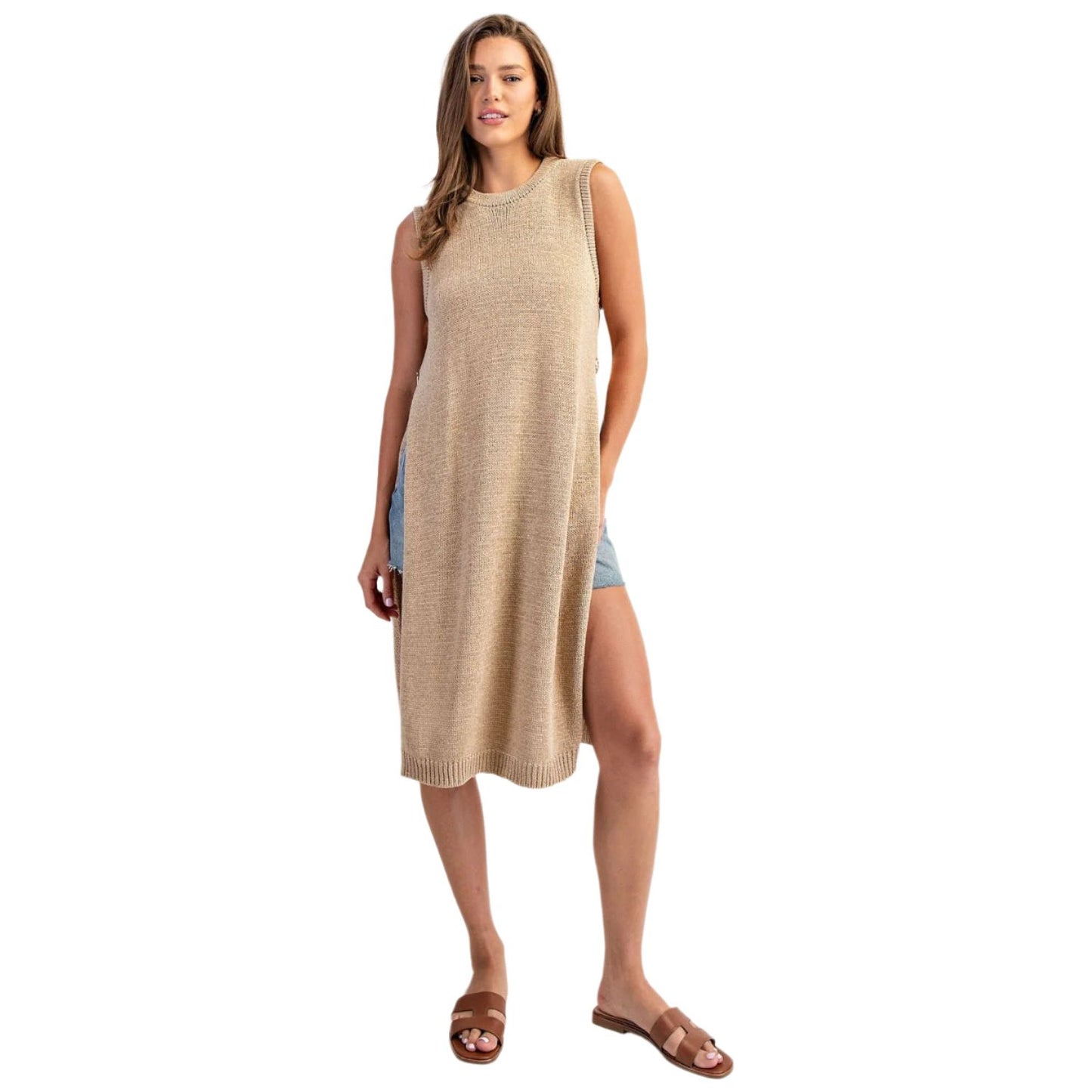 Women's ee:some Side Button Sleeveless Open Longline Sweater SH15117 - Crazy House Western Wear