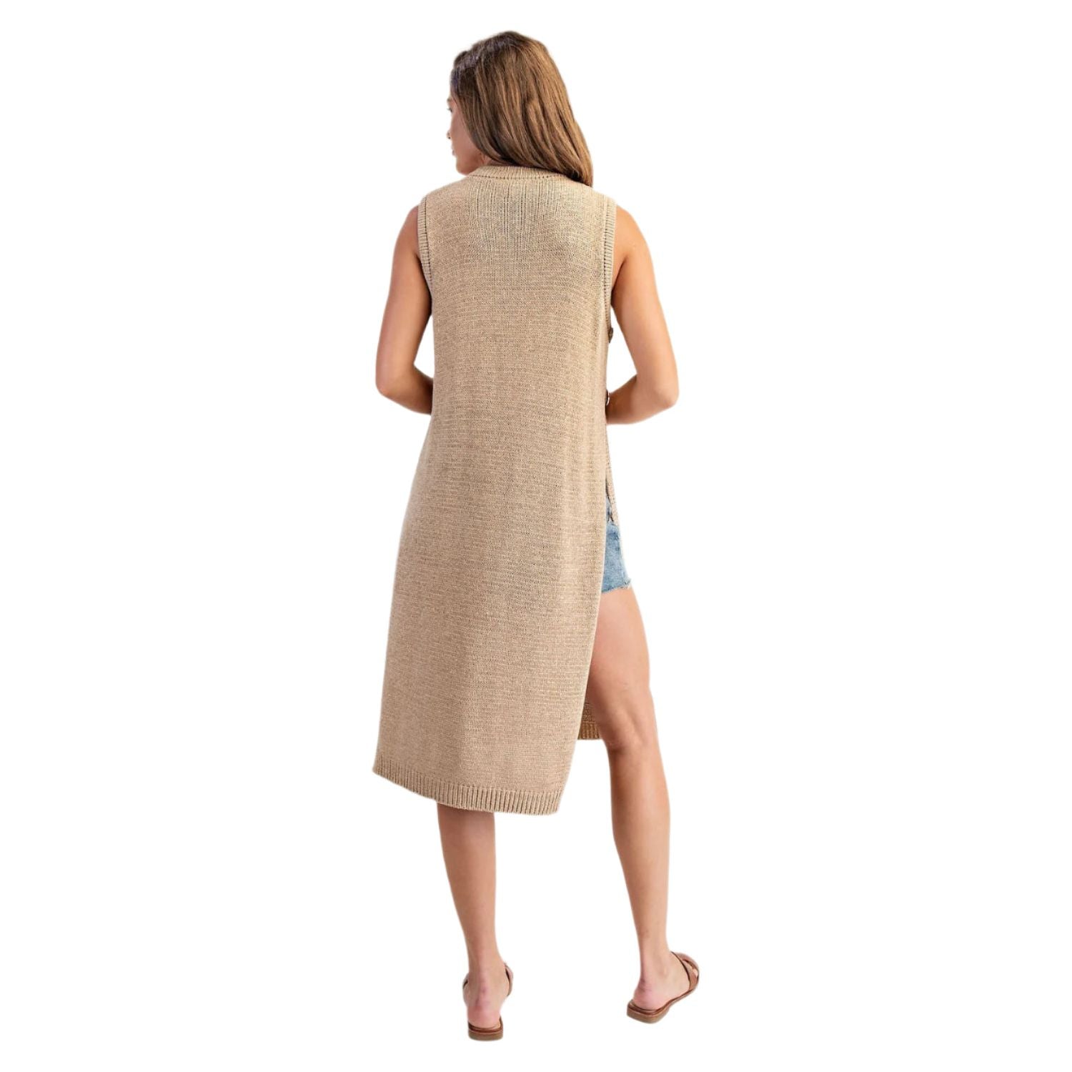 Women's ee:some Side Button Sleeveless Open Longline Sweater SH15117 - Crazy House Western Wear