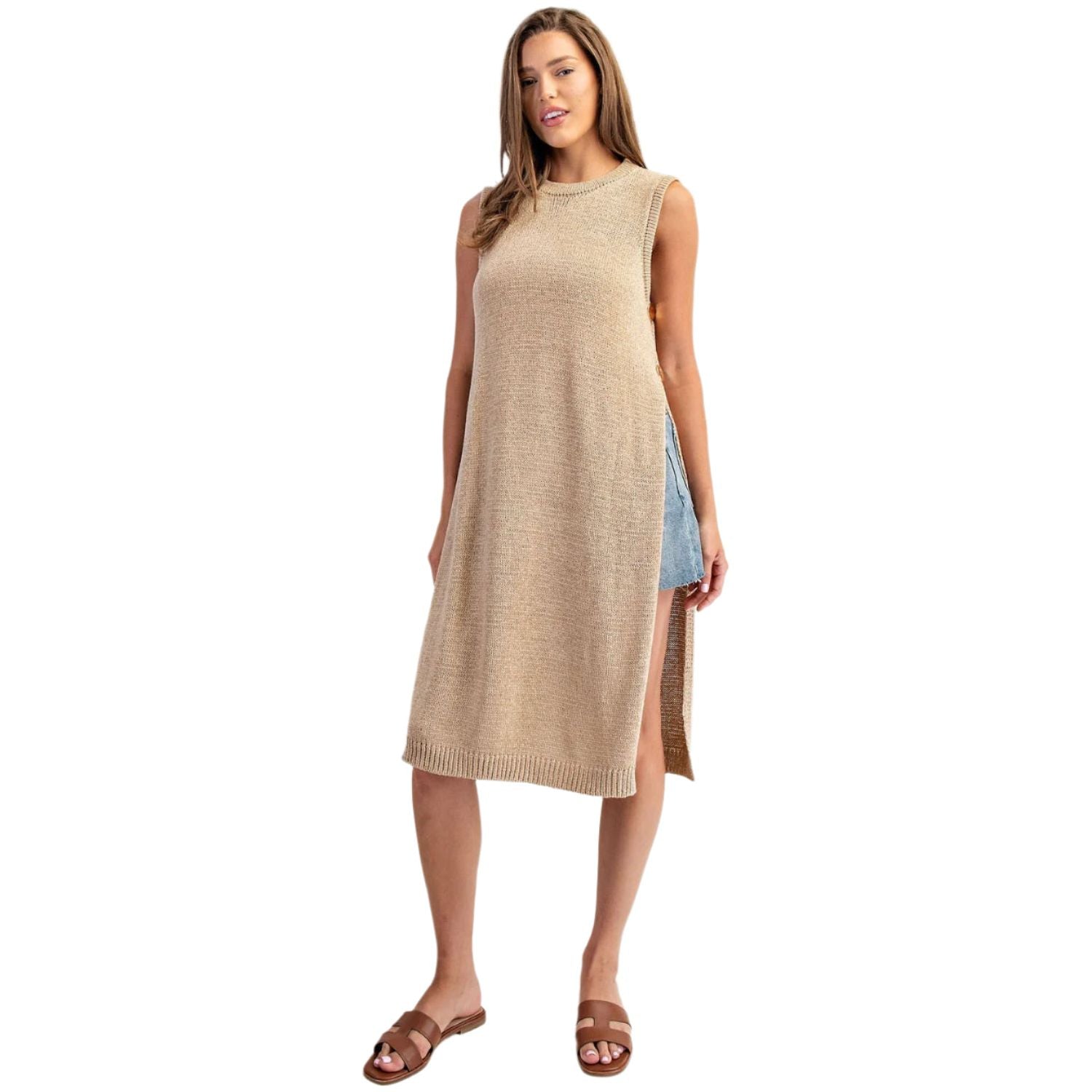 Women's ee:some Side Button Sleeveless Open Longline Sweater SH15117 - Crazy House Western Wear