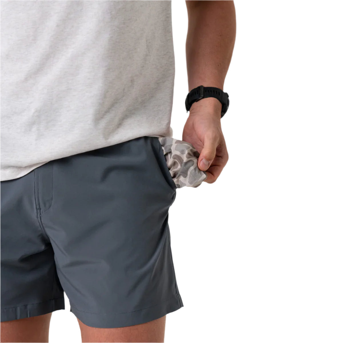 Men's Burlebo Everyday Short - River Rock Grey - Classic Deer Camo Pocket ES-RRG-CDC