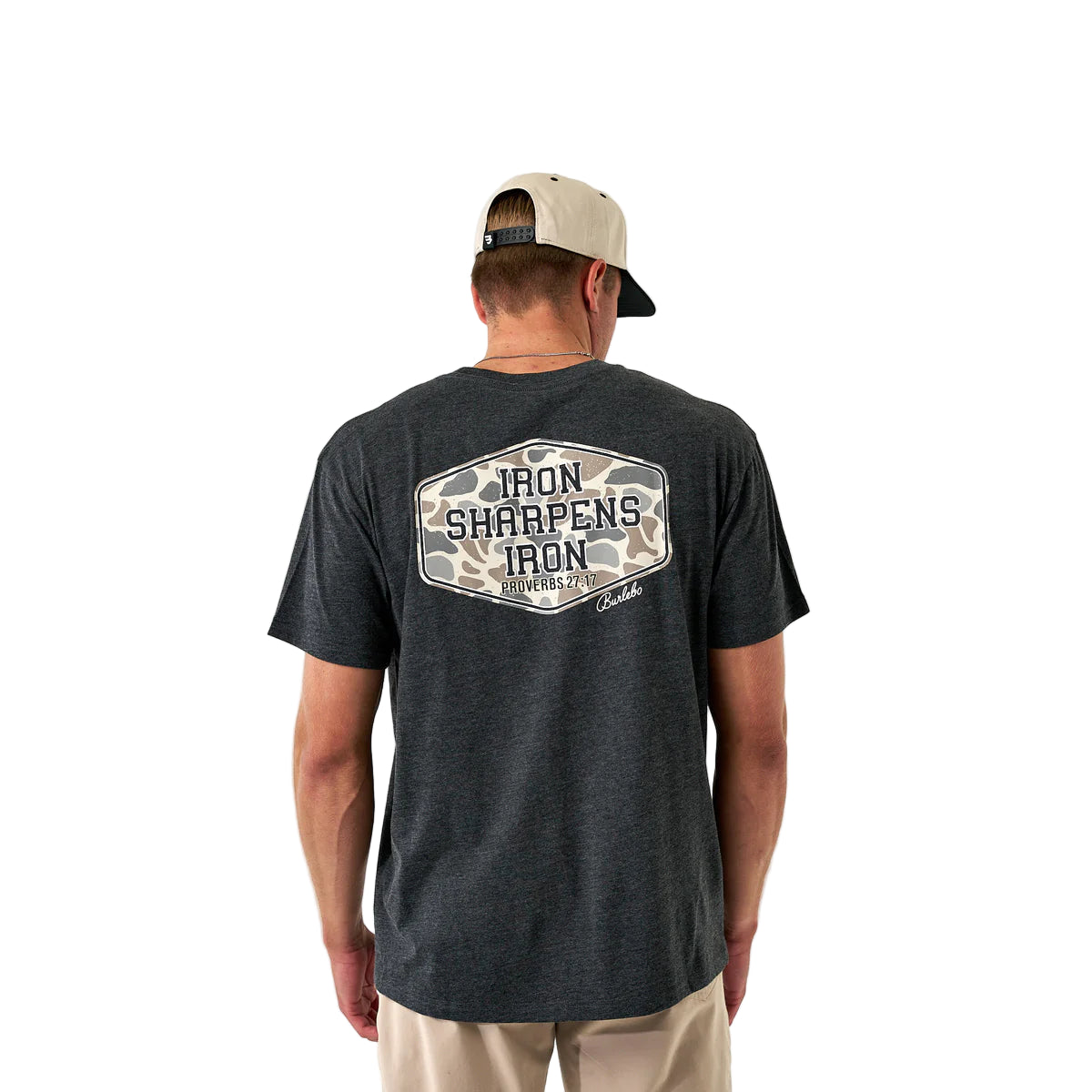 Men's Burlebo Short Sleeve Tee "Iron Sharpens Iron" Heather Black SST-ISI-HB