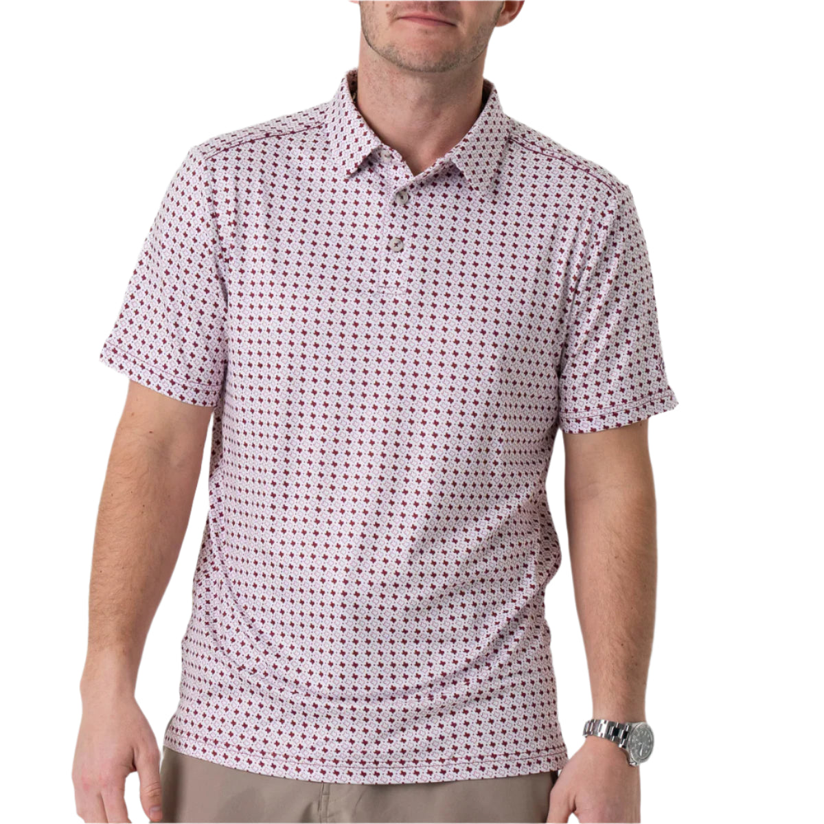 Men's Burlebo Performance Polo - Texas White & Maroon PP-TWAM - Crazy House Western Wear