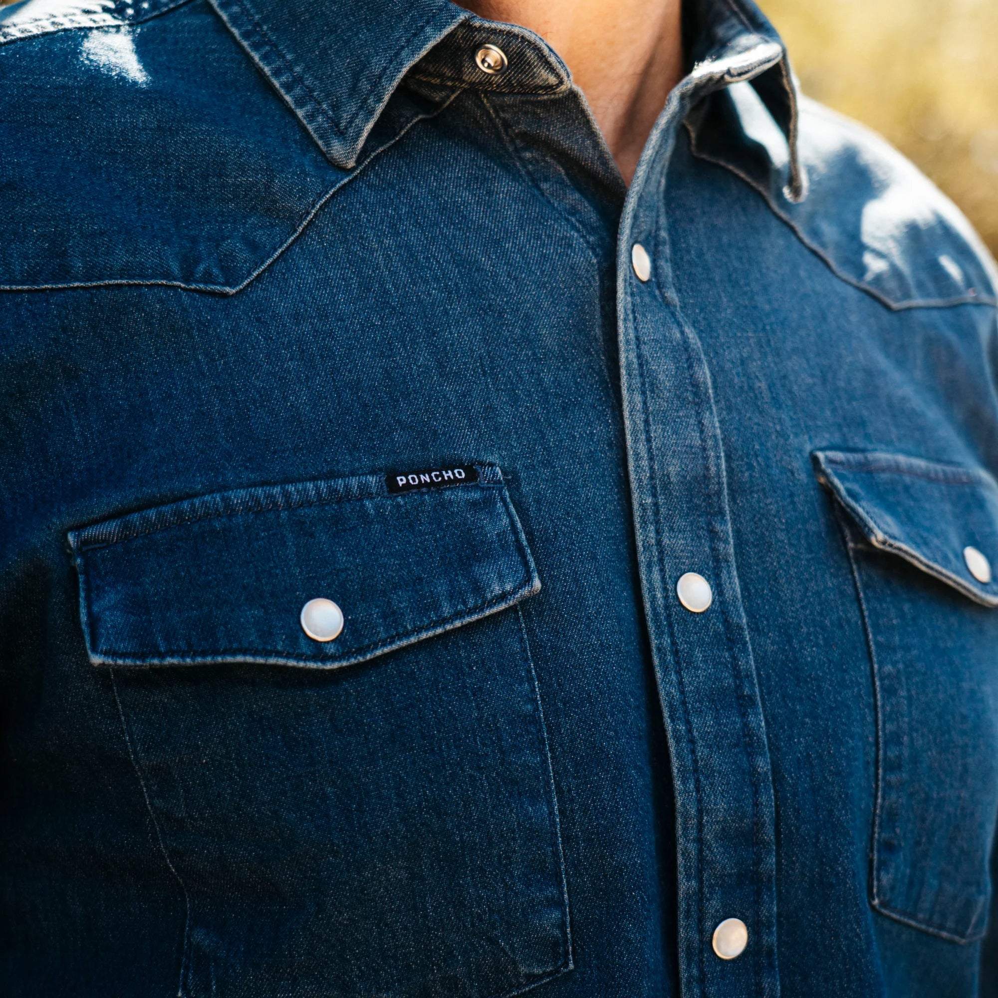 Men's Poncho The Sanderson Dark Wash Long Sleeve Snap Shirt