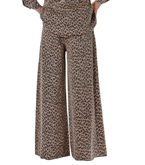Women's Washed Leopard Wide-leg Drawstring Pants